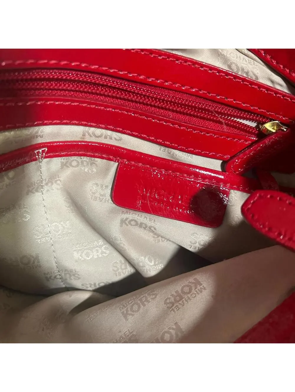 Michael Kors Logo Bright Red Fulton East West Shoulder Tote Bag Satchel